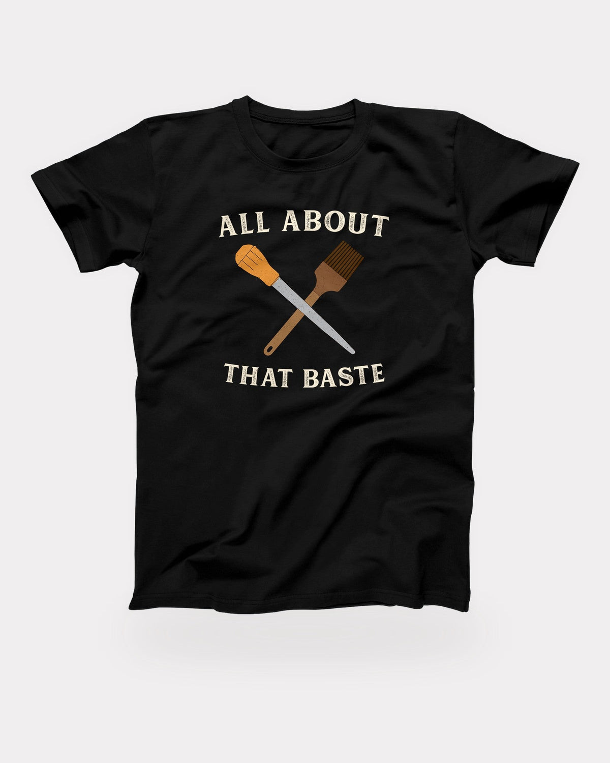 All About That Baste T-Shirt in Black, flat lay on grey