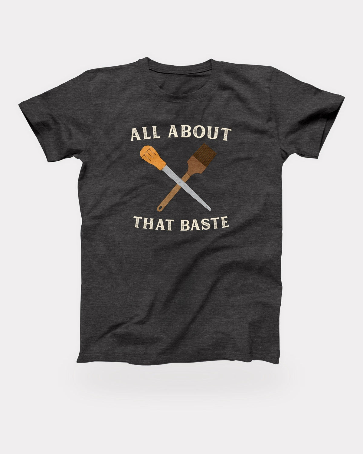 All About That Baste T-Shirt in Dark Grey Heather, flat lay on grey
