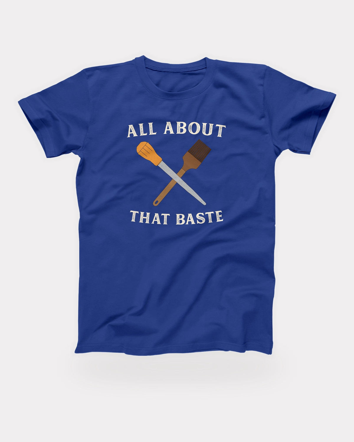 All About That Baste T-Shirt in True Royal, flat lay on grey