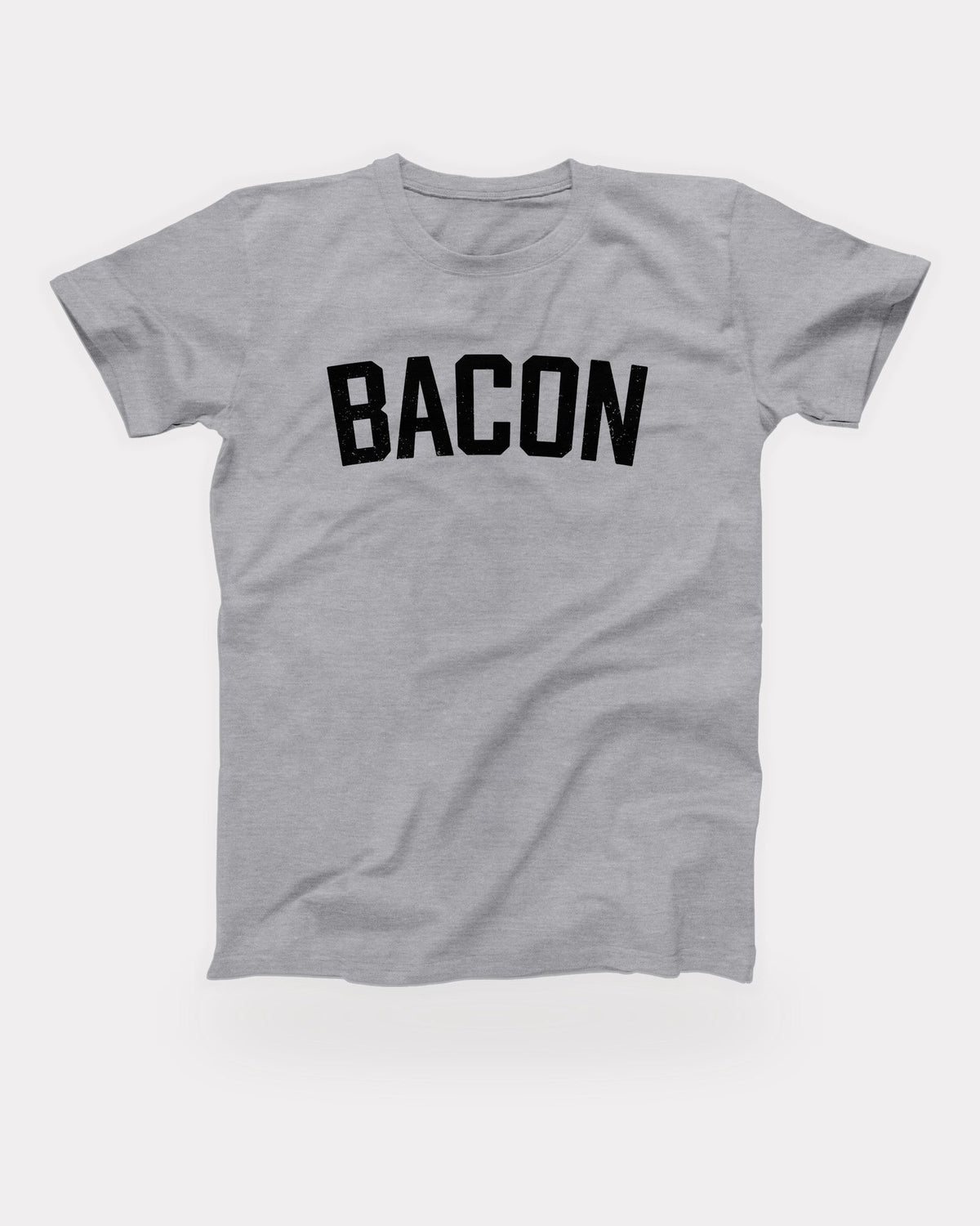 Bacon T-Shirt in Athletic Heather, flat lay on grey