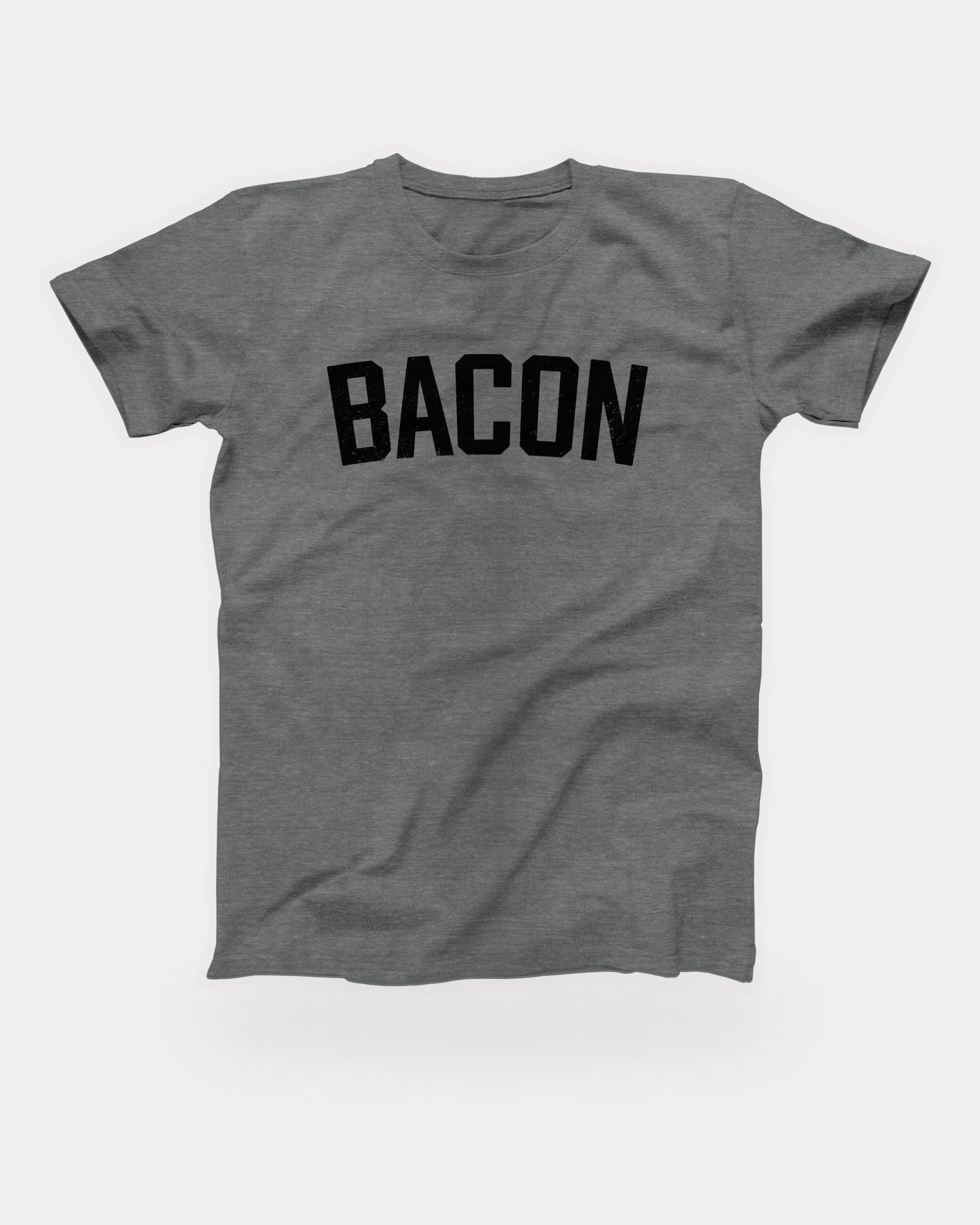 Bacon T-Shirt in Deep Heather, flat lay on grey