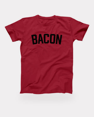 Bacon T-Shirt in Red, flat lay on grey