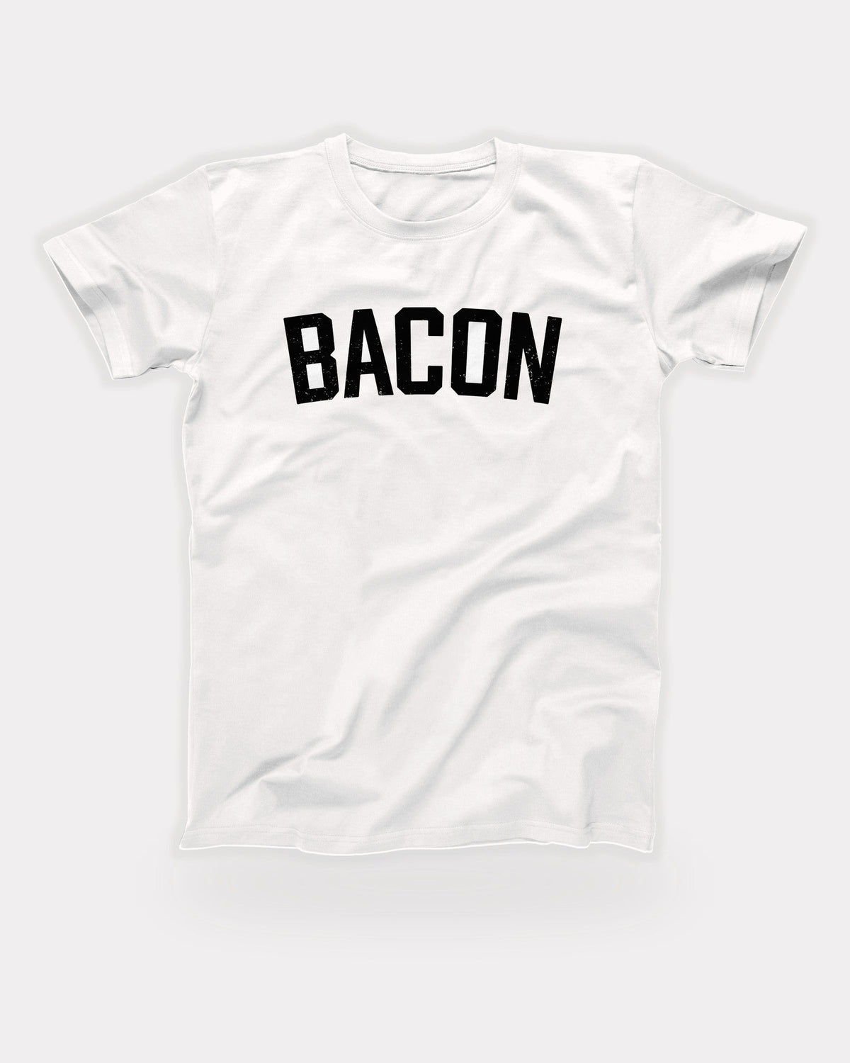 Bacon T-Shirt in White, flat lay on grey