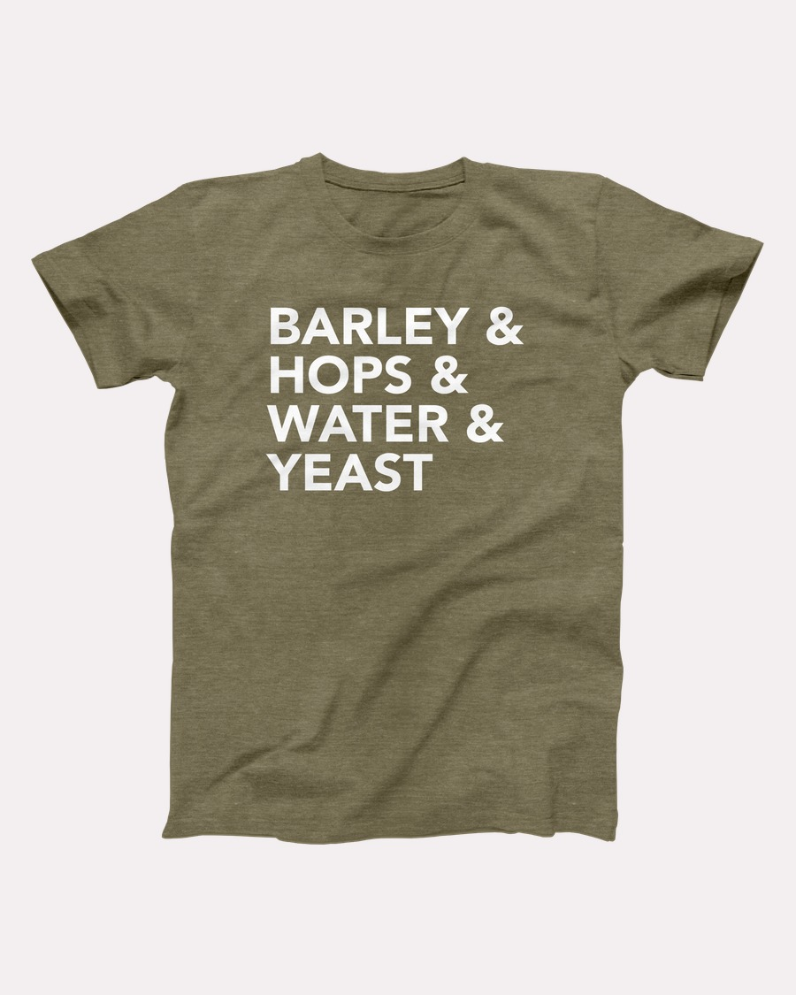 Barley & Hops T-Shirt, flat lay, Heather Olive