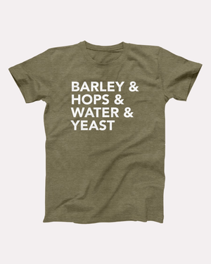 Barley & Hops T-Shirt, flat lay, Heather Olive