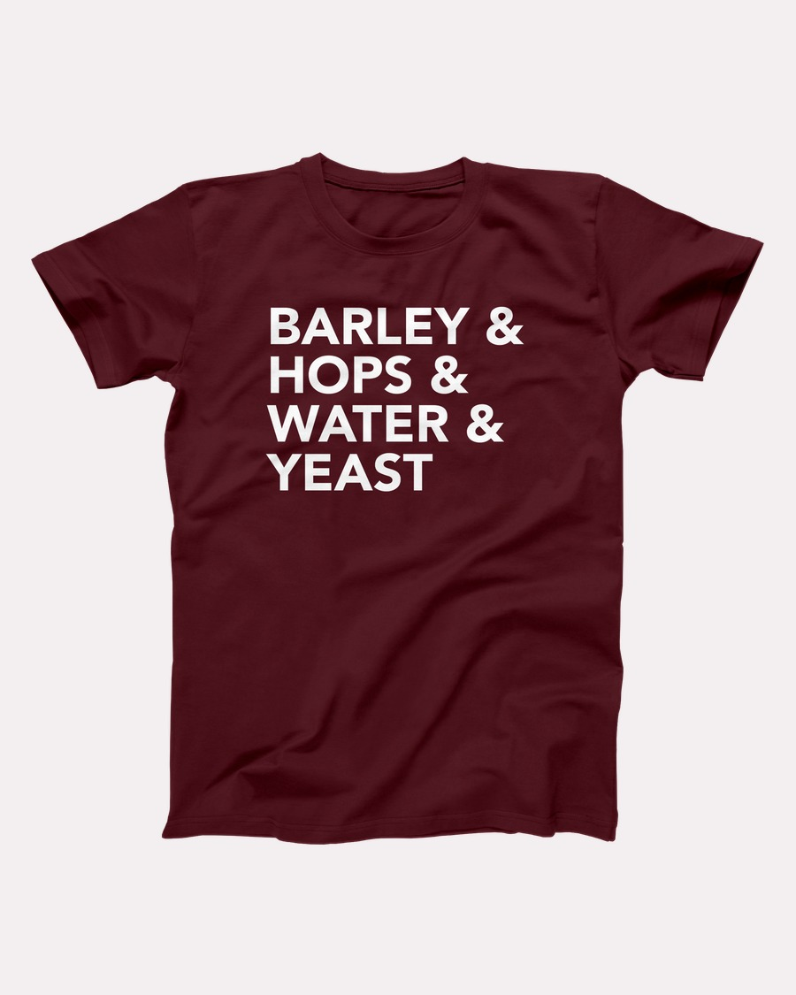 Barley & Hops T-Shirt, flat lay, Maroon