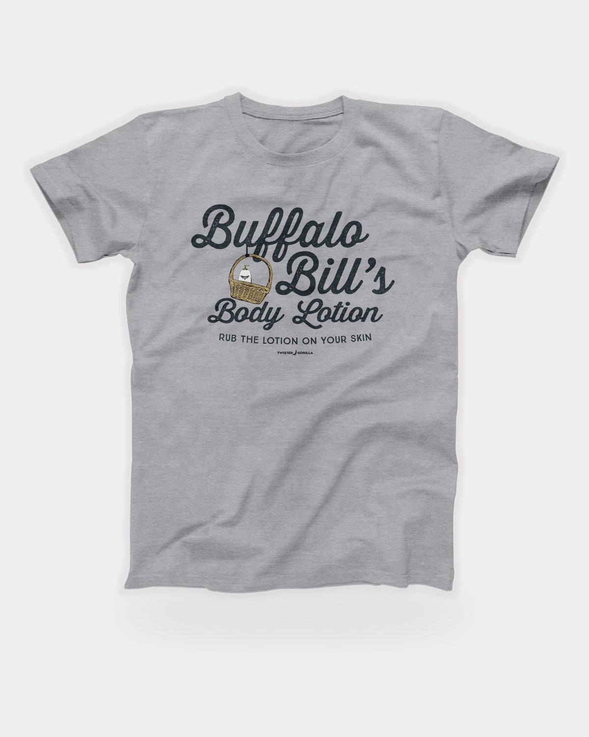 Buffalo Bill's Body Lotion T-Shirt in Athletic Heather, flat lay on grey