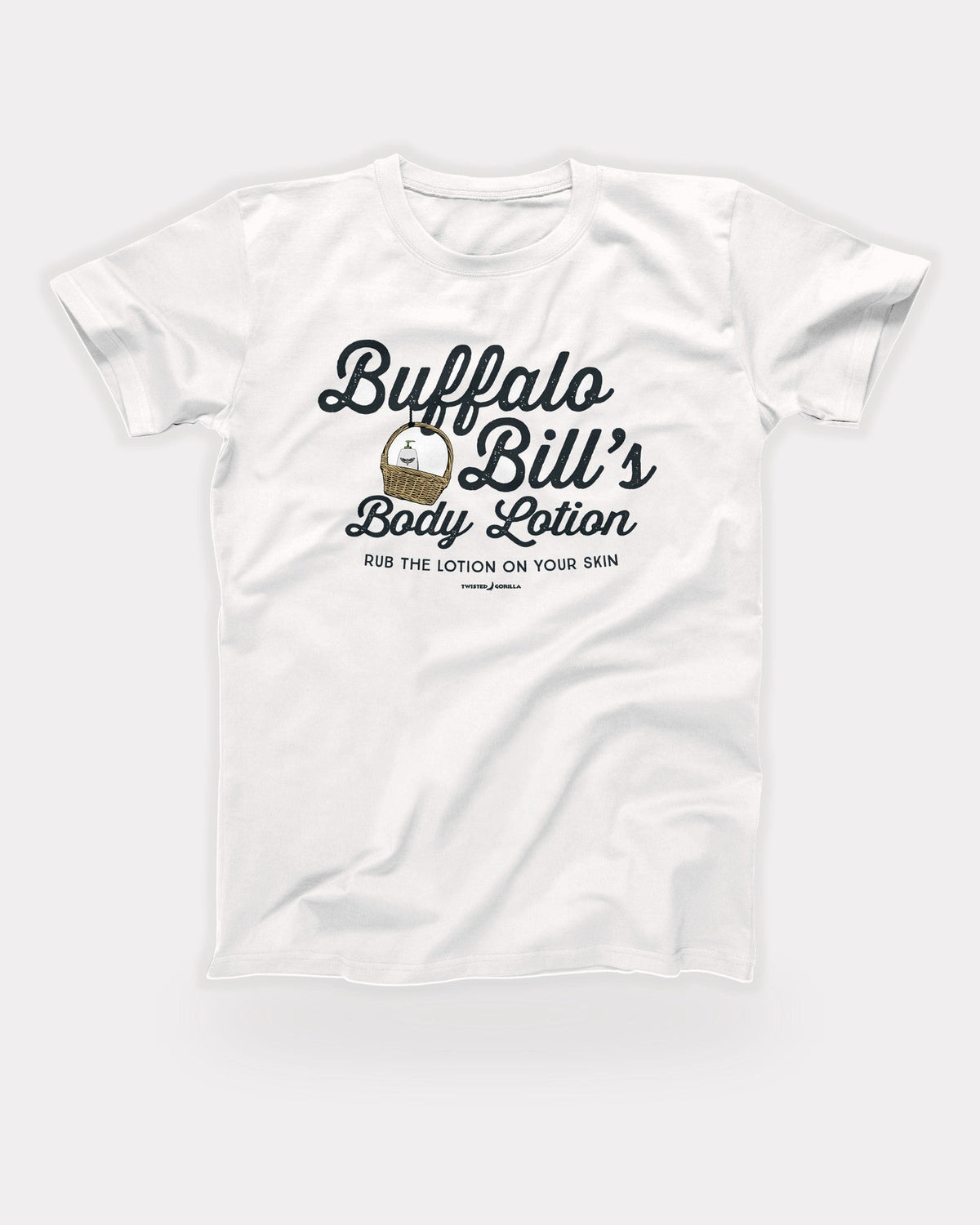 Buffalo Bill's Body Lotion T-Shirt in White, flat lay on grey