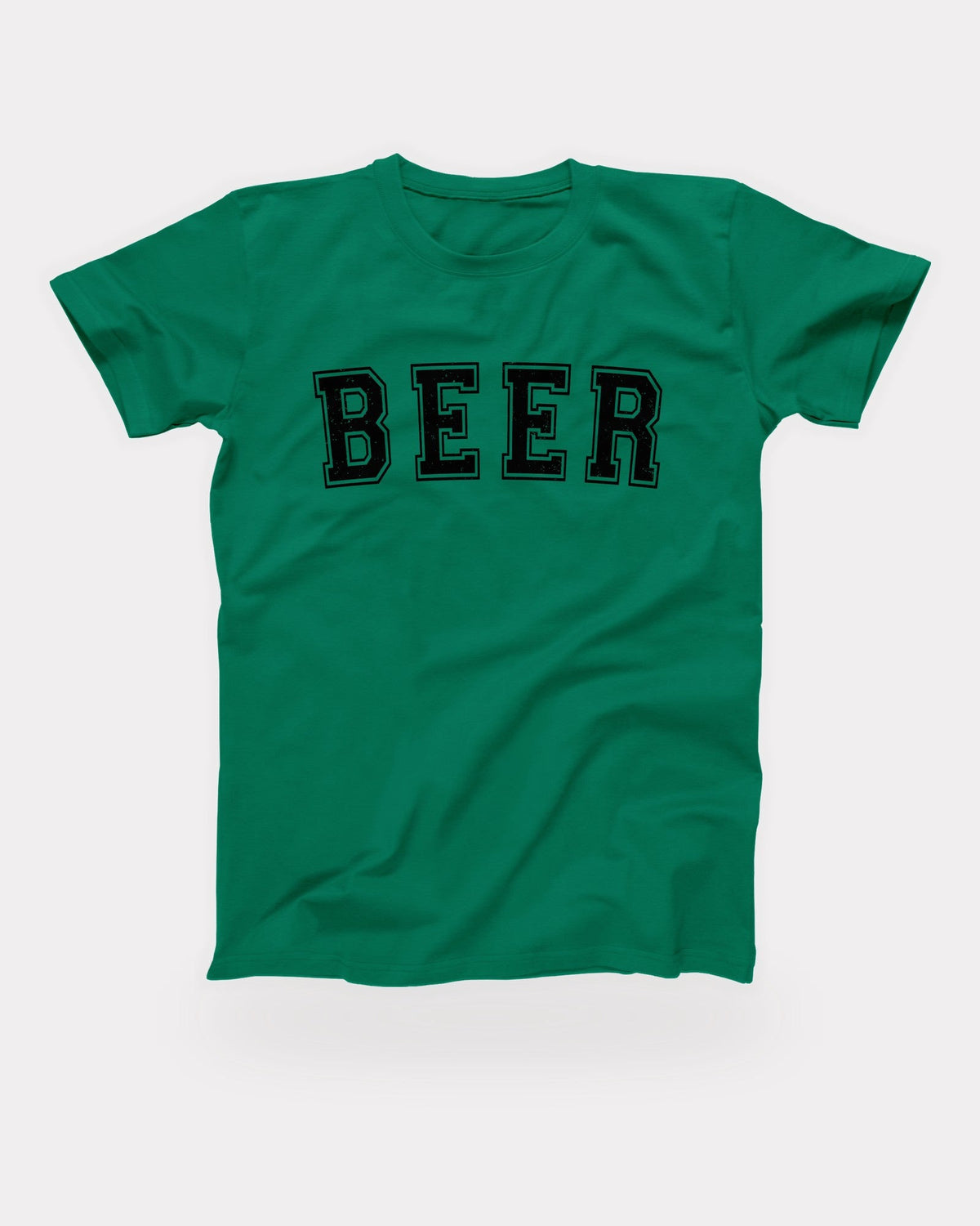 Beer T-Shirt in Kelly, flat lay on grey