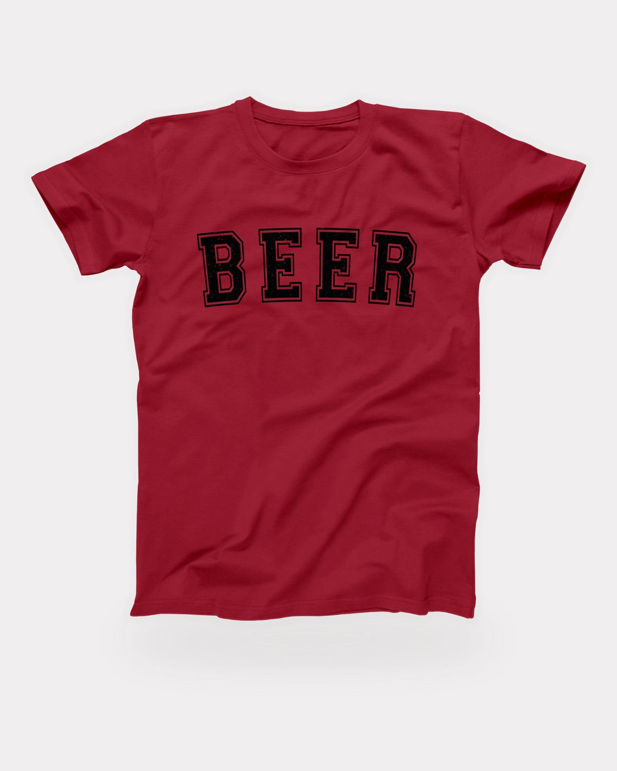 Beer T-Shirt in Red, flat lay on grey
