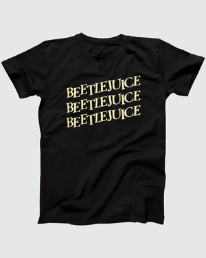Beetlejuice T-Shirt, flat lay on grey
