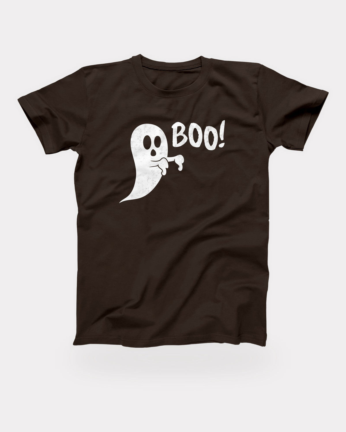 Boo Ghost T-Shirt in Brown, flat lay on grey