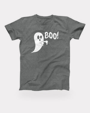Boo Ghost T-Shirt in Deep Heather, flat lay on grey