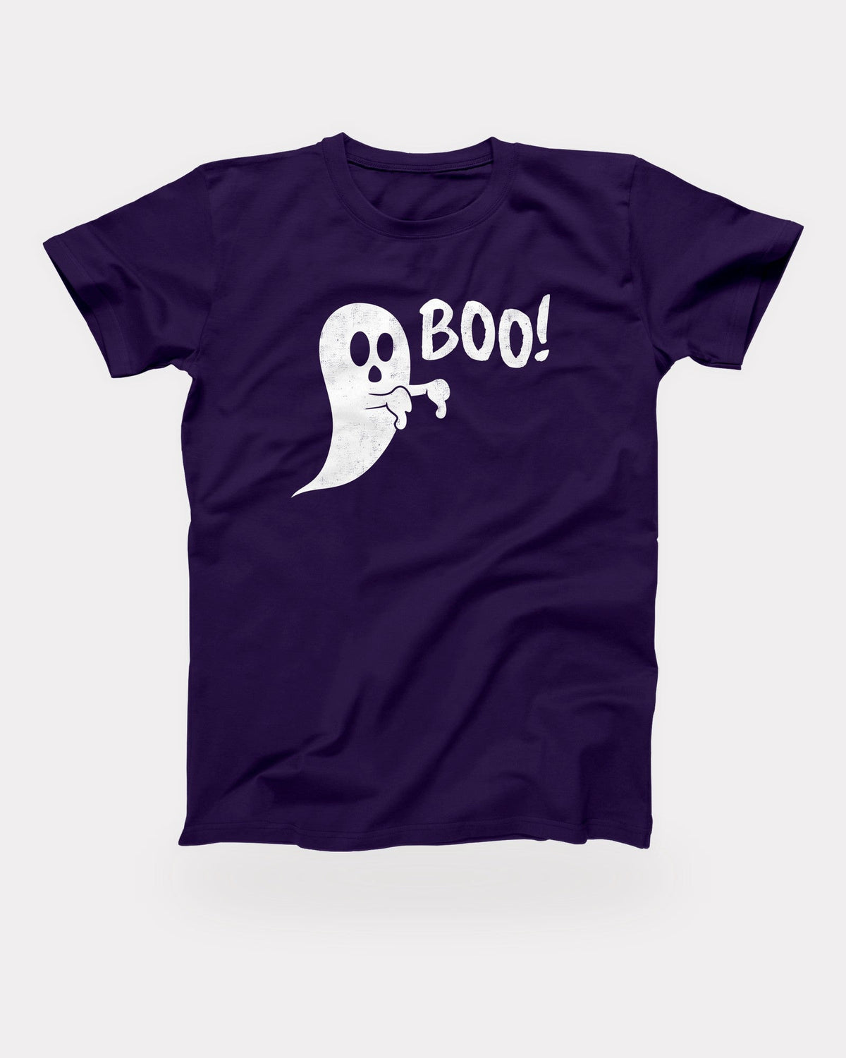 Boo Ghost T-Shirt in Team Purple, flat lay on grey