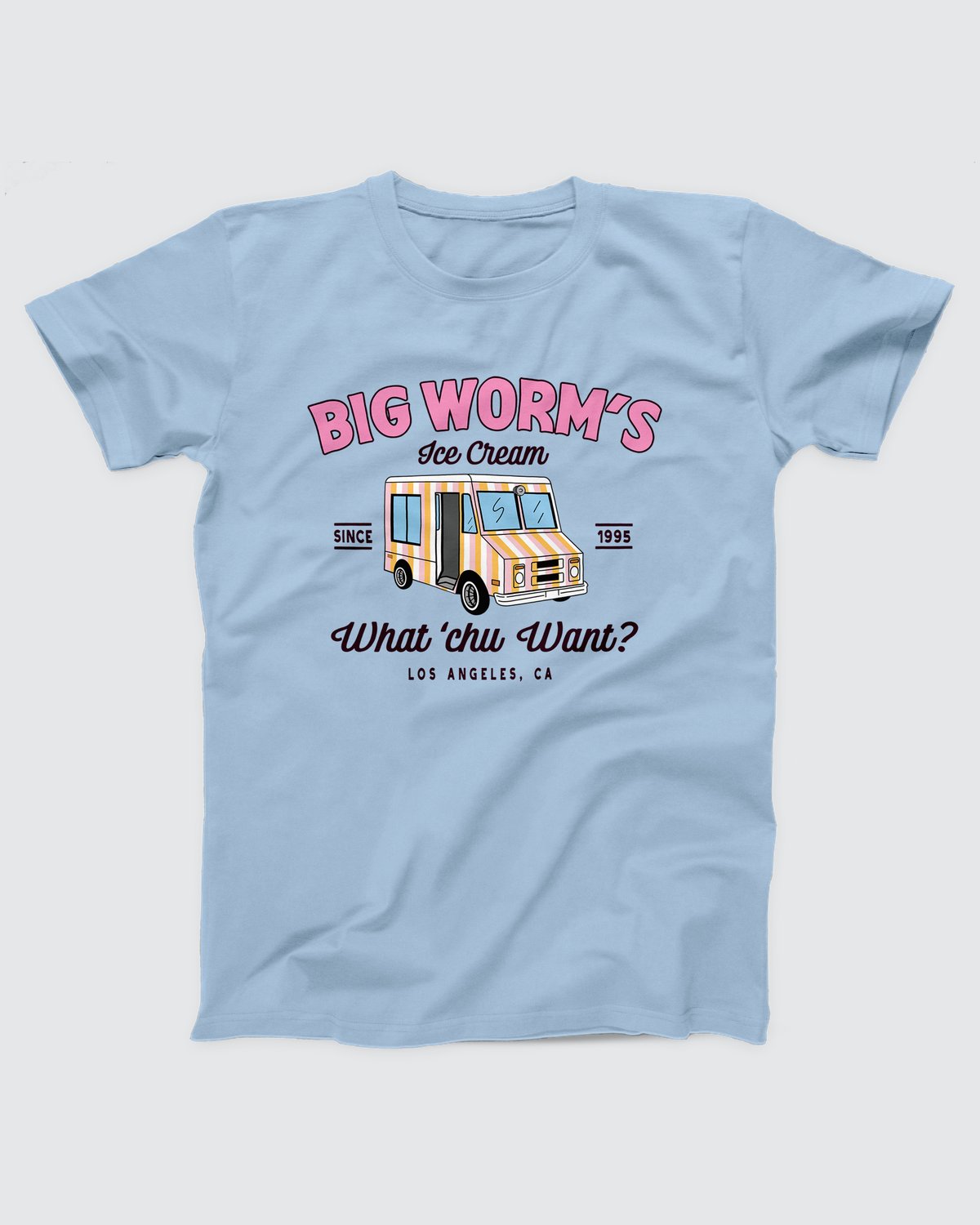 Big Worm's Ice Cream T-Shirt, flat lay on grey