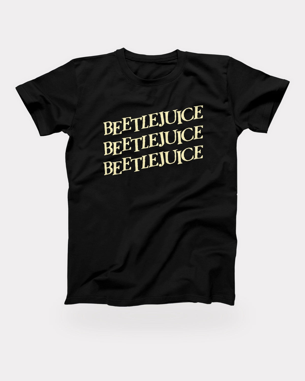 Beetlejuice T-Shirt in Black, flat lay on grey