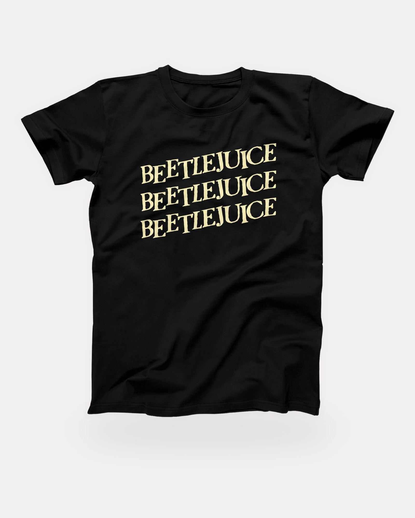Beetlejuice T-Shirt in Black, flat lay on grey