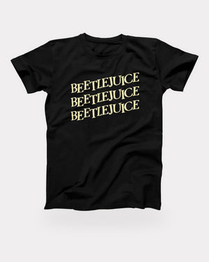 Beetlejuice T-Shirt in Black, flat lay on grey