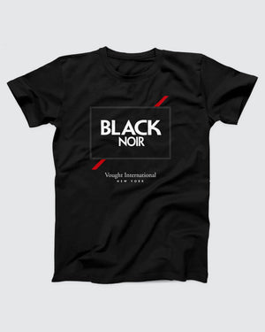 Black Noir T-Shirt, flat lay on grey