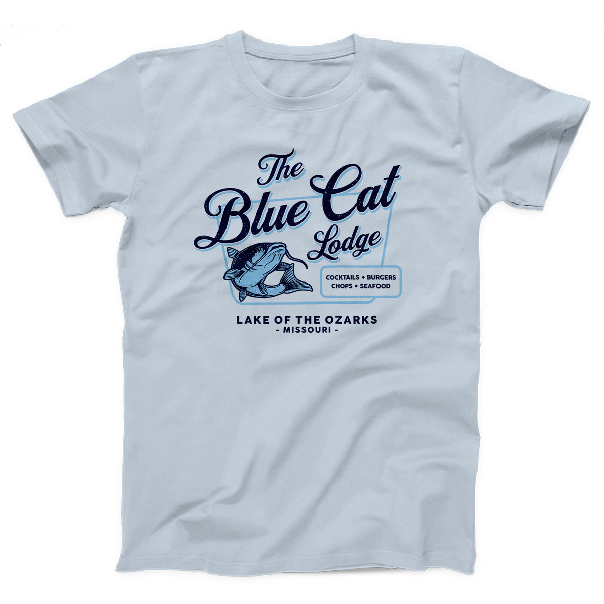 Blue Cat Lodge T-Shirt, flat lay, Light Blue