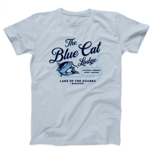 Blue Cat Lodge T-Shirt, flat lay, Light Blue