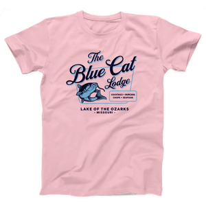 Blue Cat Lodge T-Shirt, flat lay, Pink