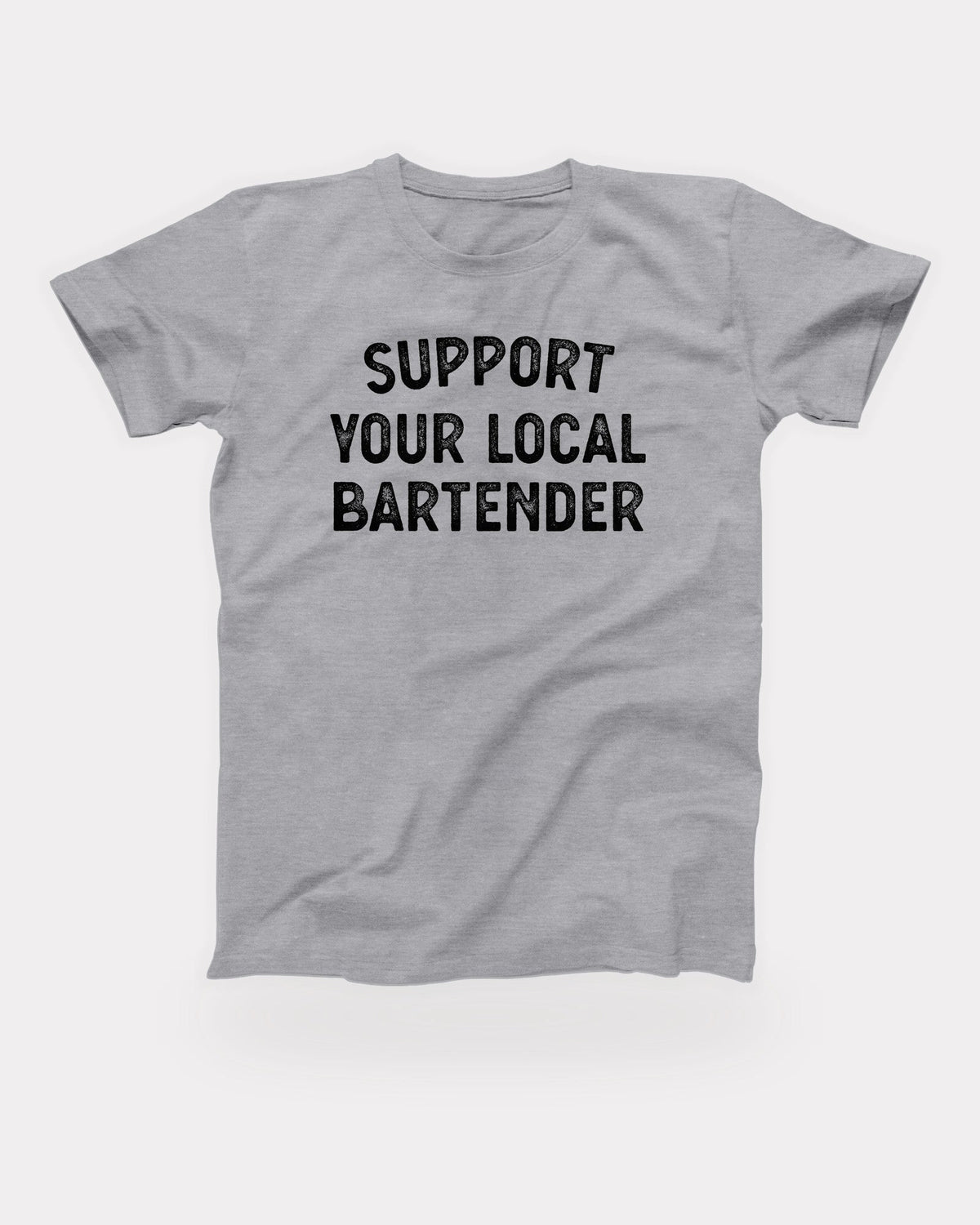 Support Your Local Bartender T-Shirt in Athletic Heather, flat lay on grey