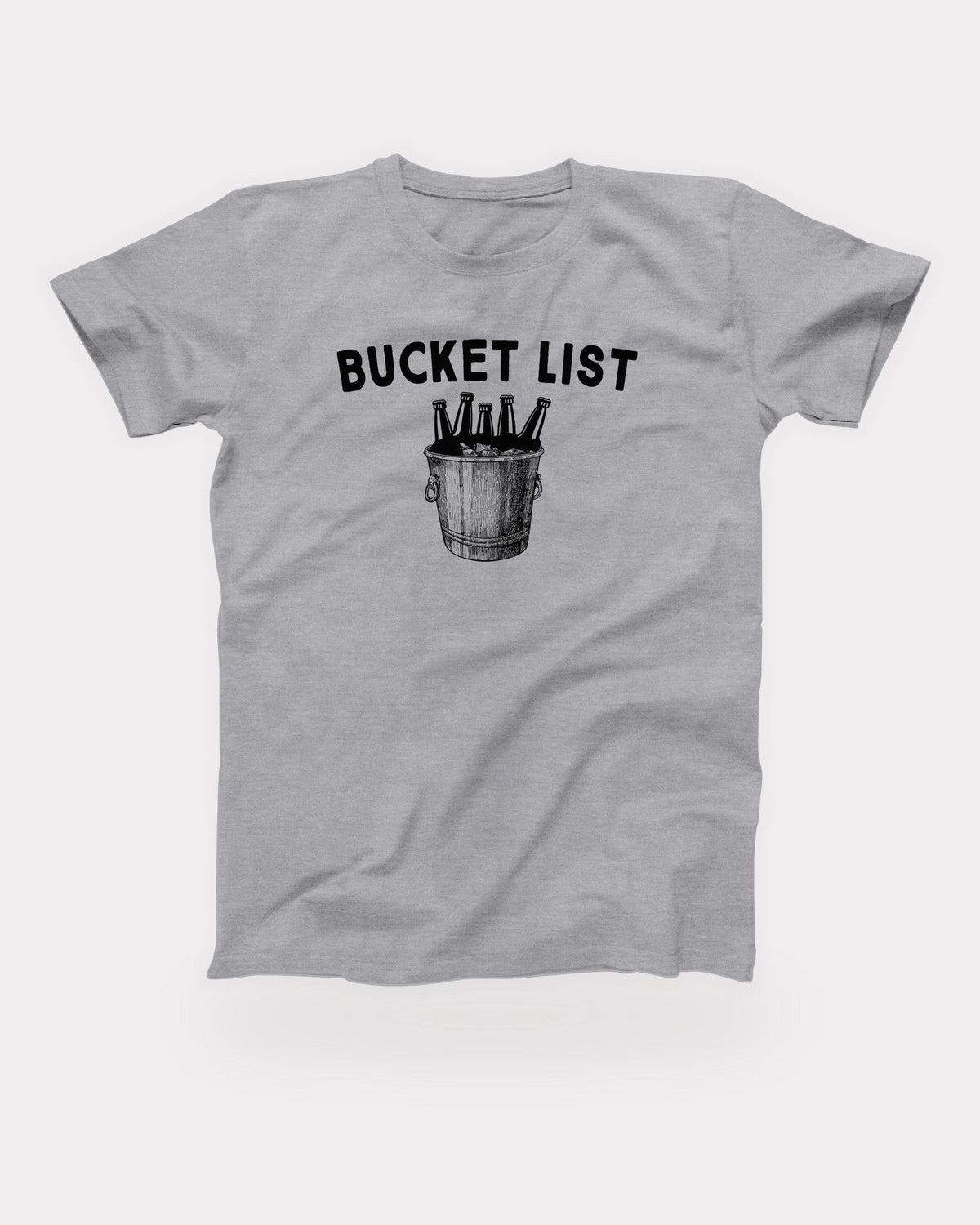 Bucket List T-Shirt in Athletic Heather, flat lay on grey