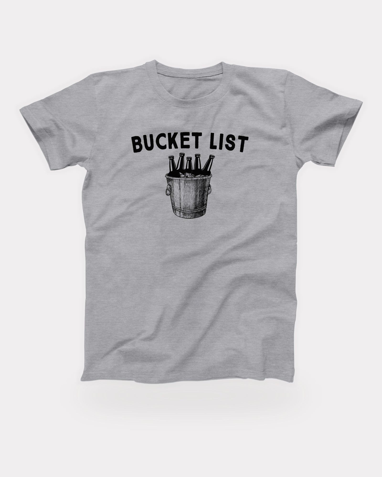Bucket List T-Shirt in Athletic Heather, flat lay on grey