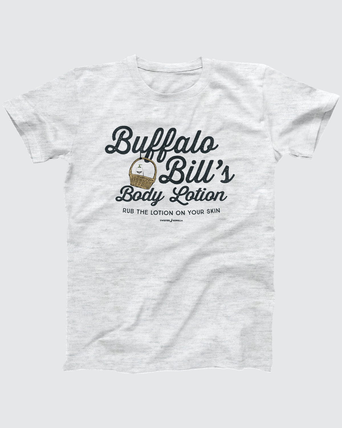 Buffalo Bill's Body Lotion T-Shirt, flat lay on grey