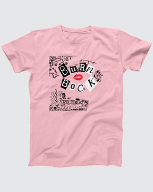 Burn Book T-Shirt, flat lay on grey