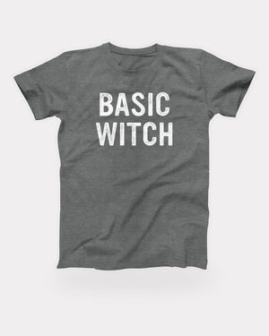 Basic Witch T-Shirt in Deep Heather, flat lay on grey