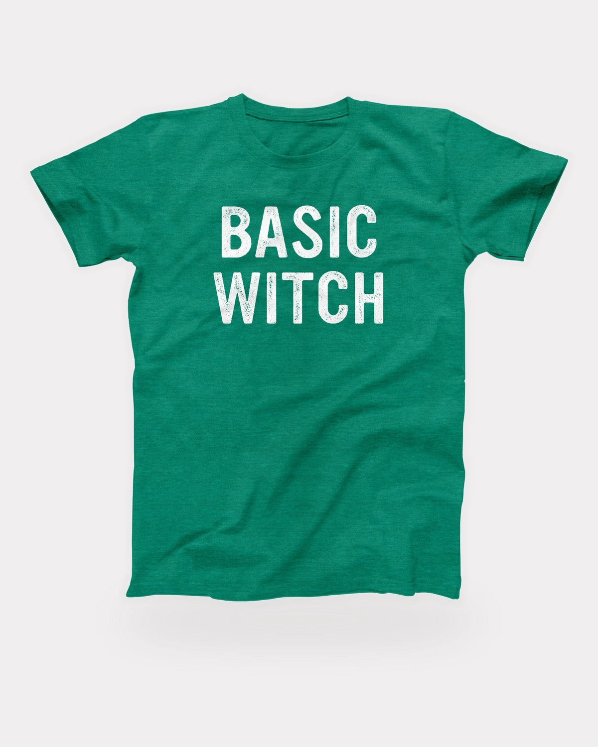 Basic Witch T-Shirt in Heather Kelly, flat lay on grey