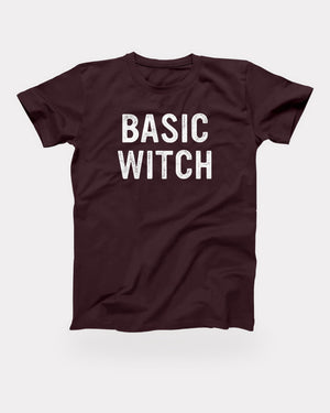 Basic Witch T-Shirt in Maroon, flat lay on grey