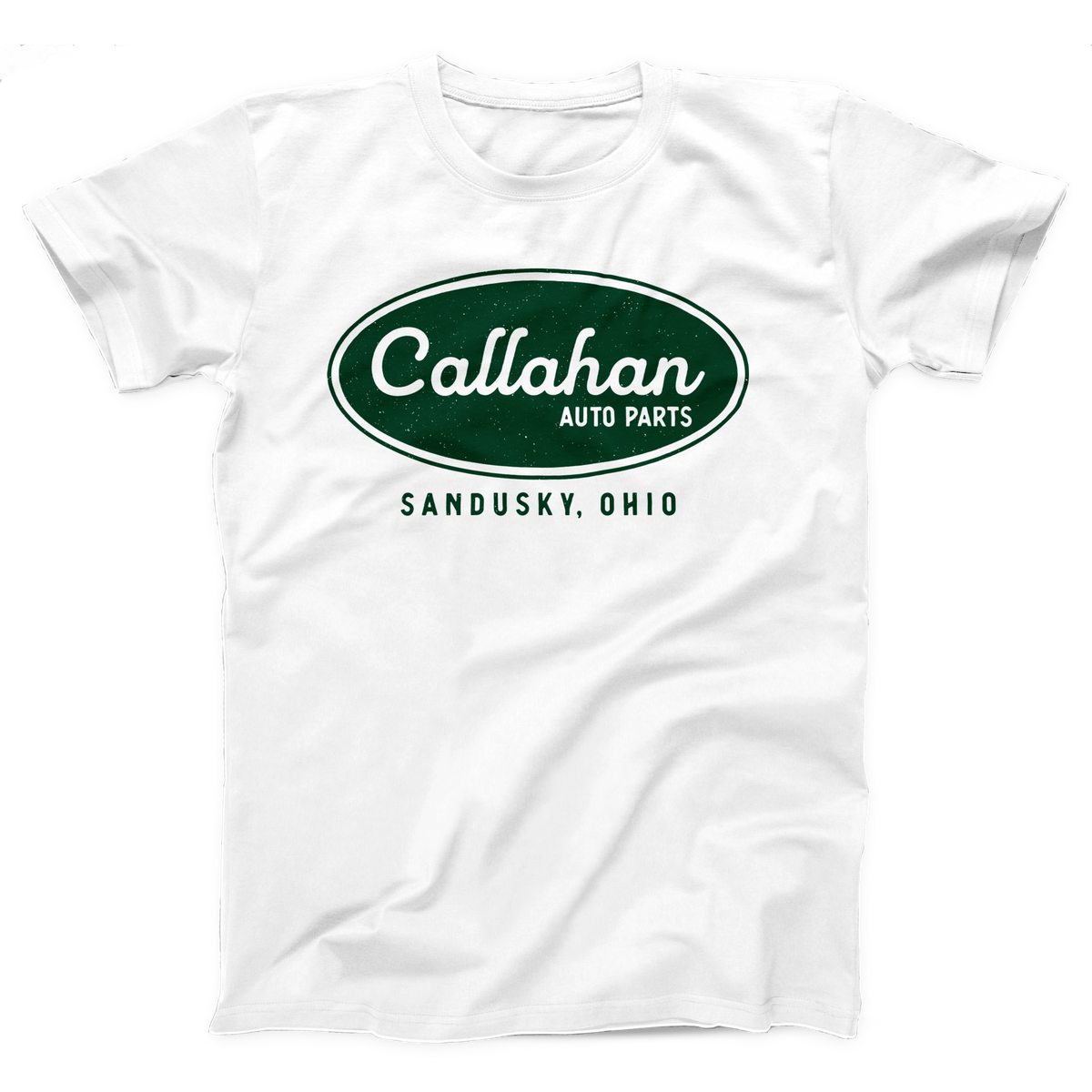 Callahan Auto Parts T-Shirt, flat lay, White