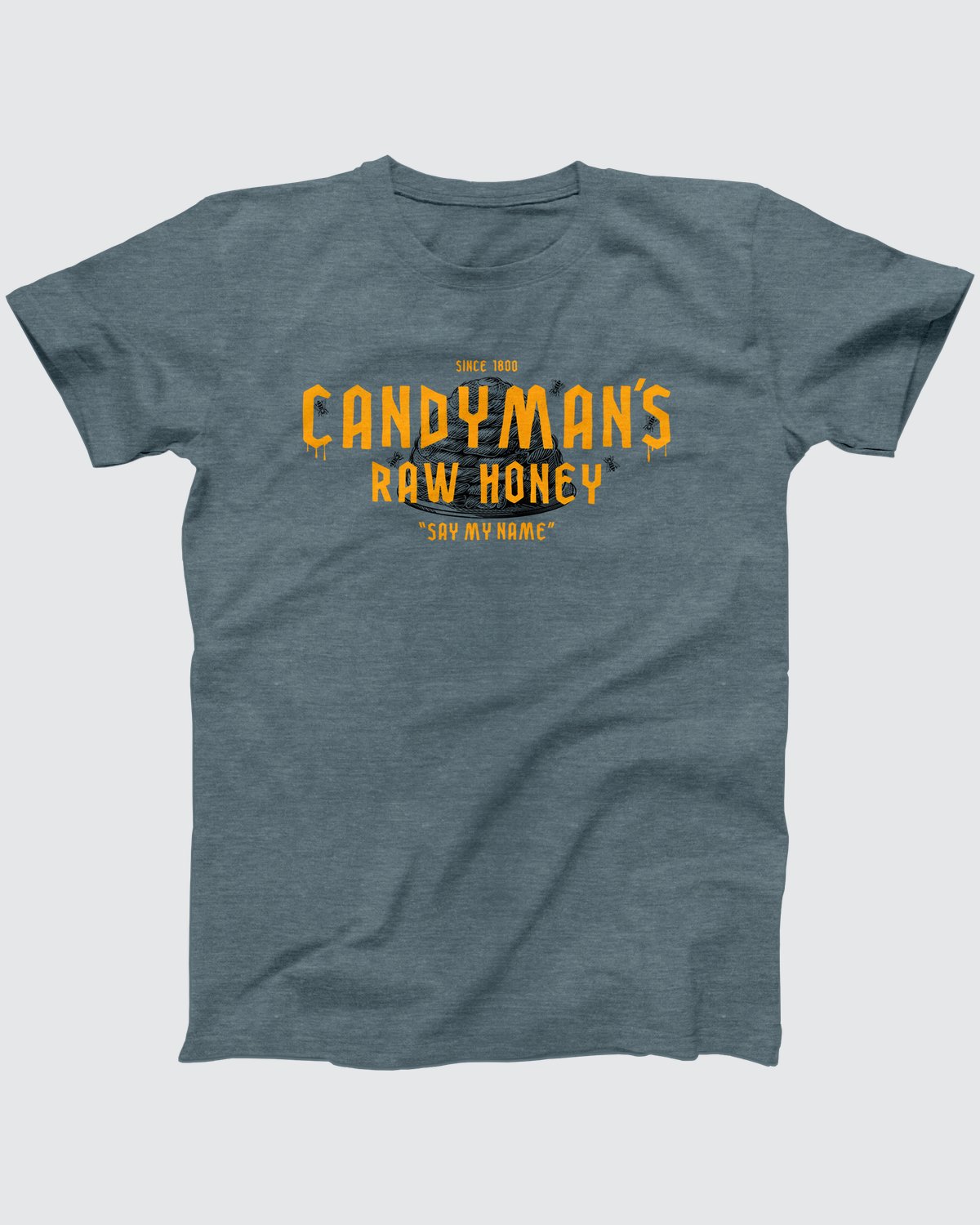 Candyman's Raw Honey T-Shirt, flat lay on grey