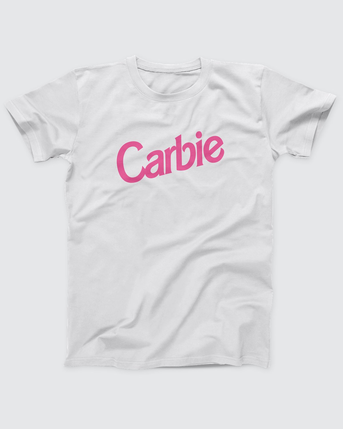 Carbie t-shirt in White, flat lay on grey