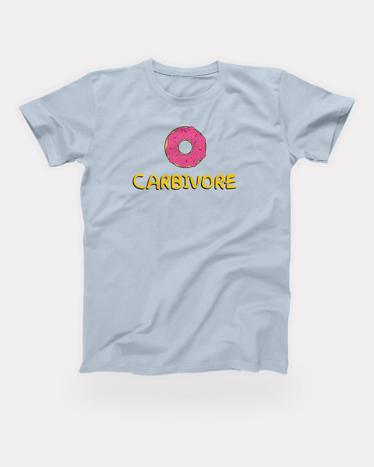 Carbivore T-Shirt in Light Blue, flat lay on grey