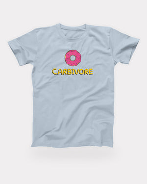 Carbivore T-Shirt in Light Blue, flat lay on grey