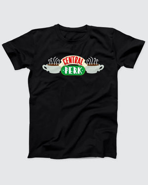 Central Perk Coffee T-Shirt, flat lay on grey