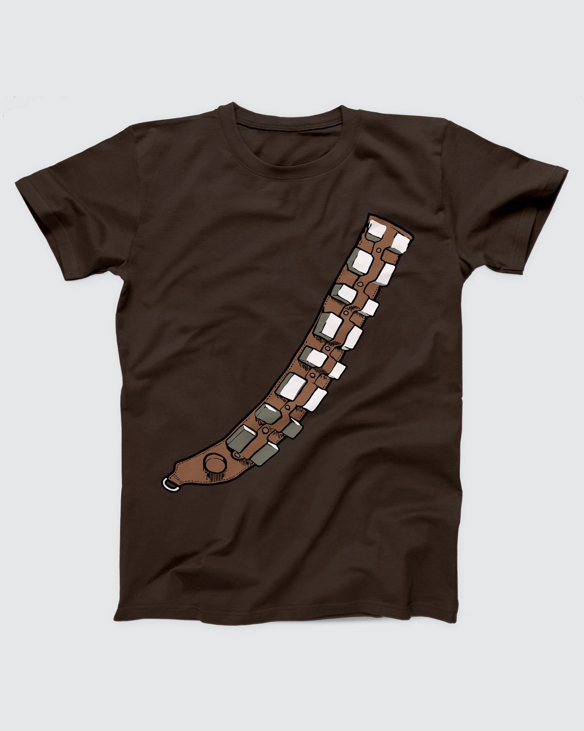 Chewbacca Bandolier Costume t-shirt in Brown, flat lay on grey