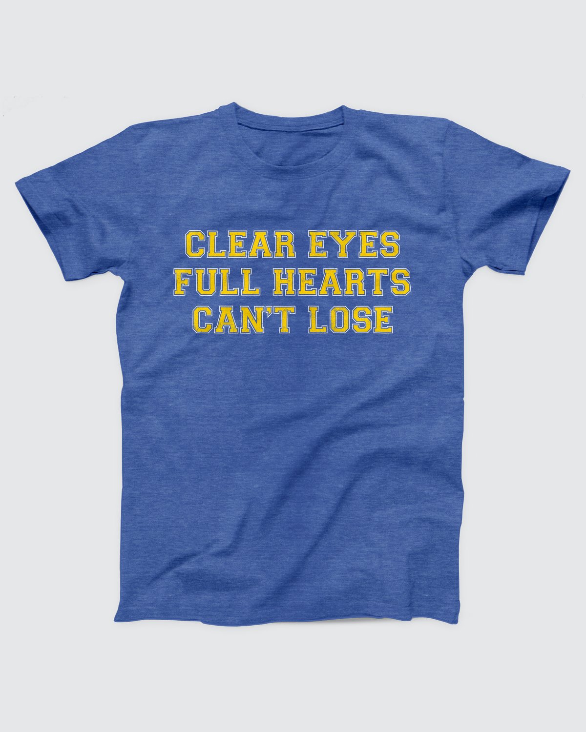 Clear Eyes, Full Hearts, Can't Lose T-Shirt, flat lay on grey