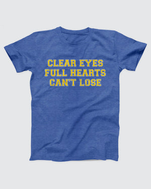 Clear Eyes, Full Hearts, Can't Lose T-Shirt, flat lay on grey