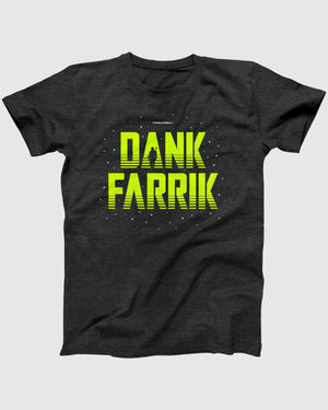 Dank Farrik t-shirt in Dark Grey Heather, flat lay on grey