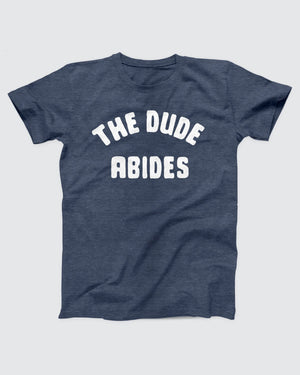 The Dude Abides T-Shirt, flat lay on grey