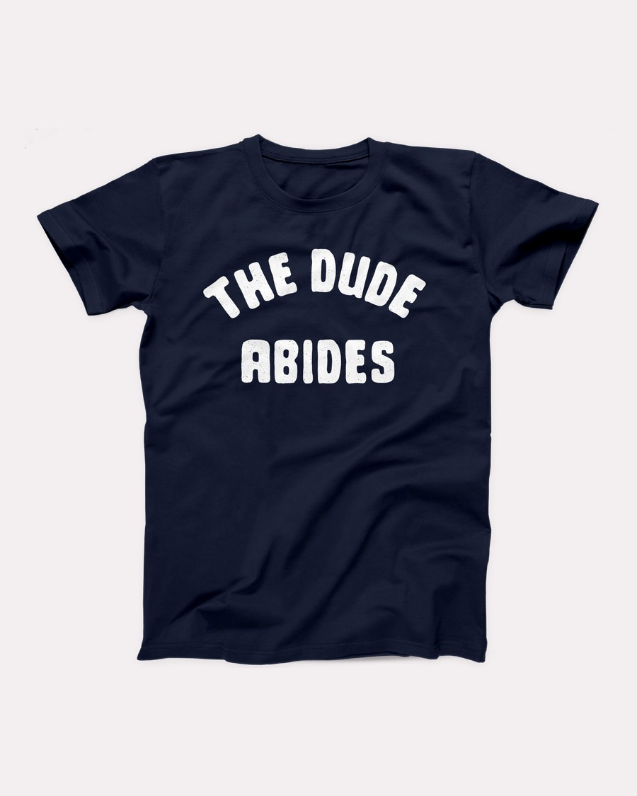 The Dude Abides T-Shirt, flat lay, Navy