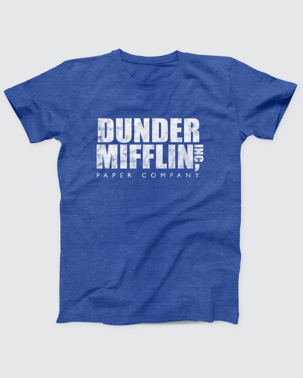 Dunder Mifflin T-Shirt, flat lay on grey