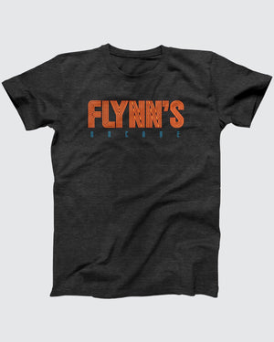 Flynn's Arcade T-Shirt, flat lay on grey