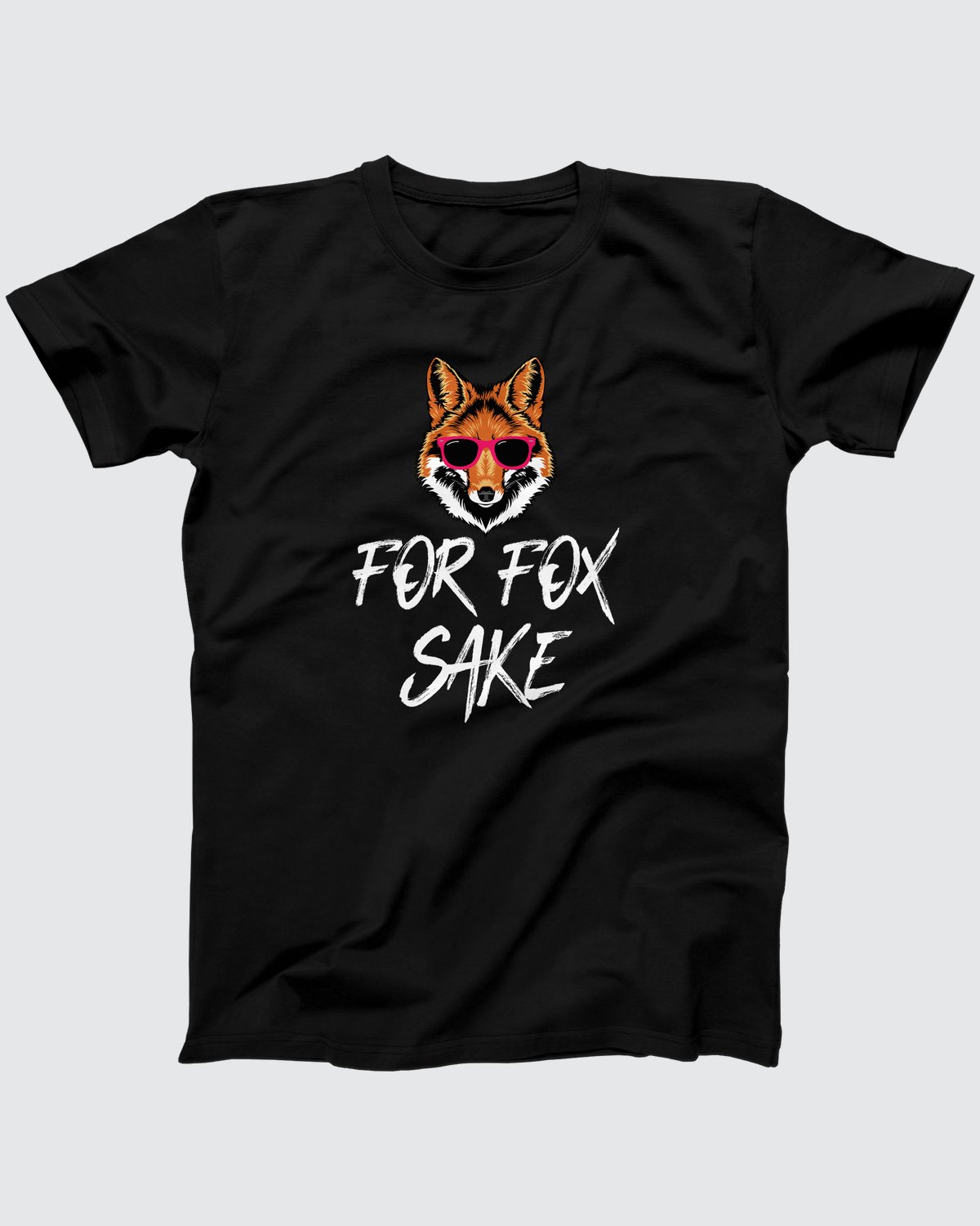 For Fox Sake t-shirt in Black, flat lay on grey