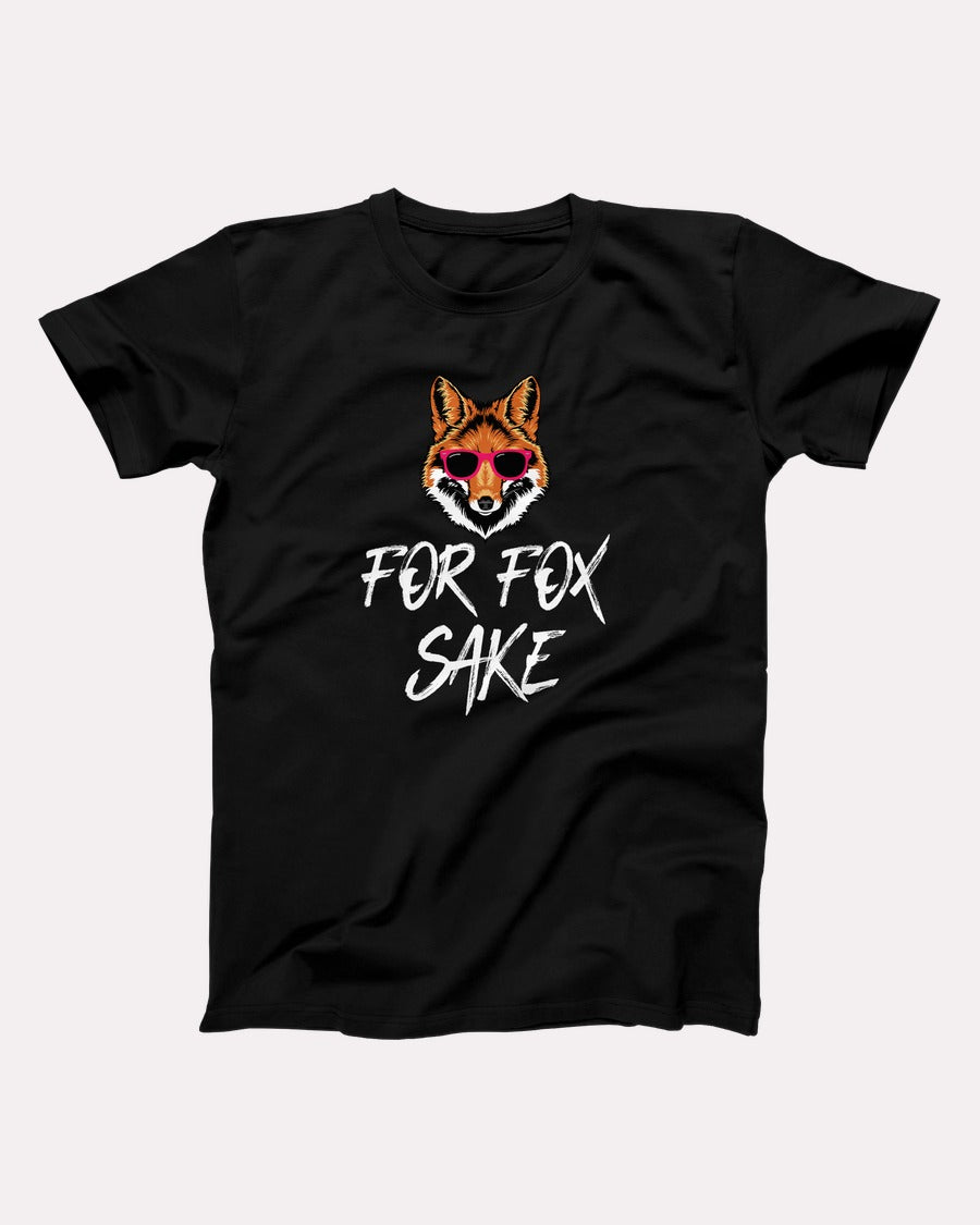 For Fox Sake t-shirt in Black, flat lay on grey